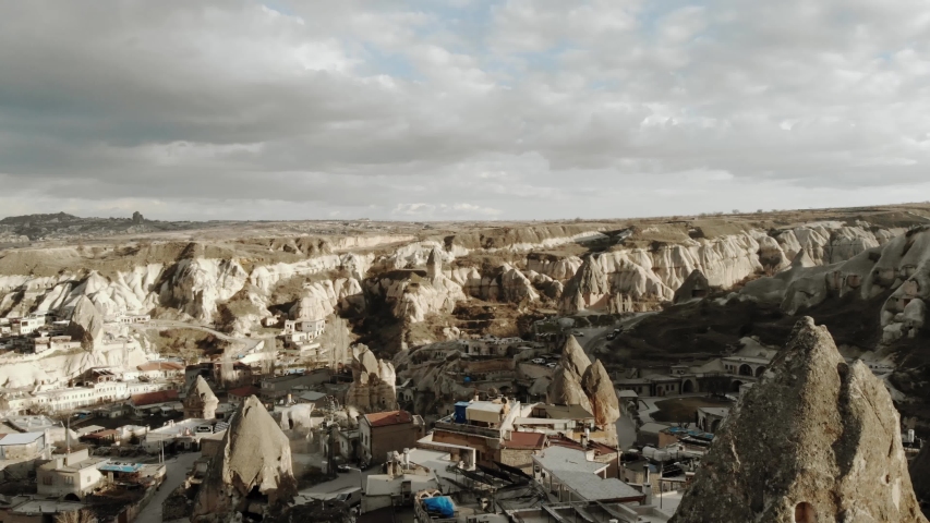 Aerial view of fairy chimneys at Urgup Cappadocia Turkey