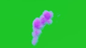 Purple or Violet smoke effect on green screen background, isolated motion graphic chroma key, party smoke, natural effect 3d animation.
