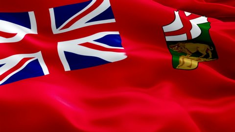 Manitoba Province flag video waving in wind. Realistic Province Flag background. ‎Winnipeg Manitoba Flag Looping closeup 1080p Full HD 1920X1080 footage. Manitoba Canada Provinces country flags footag