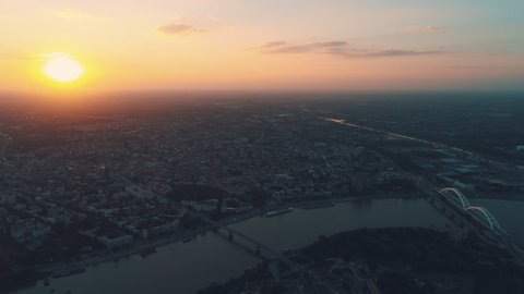 Panoramic view of golden sunset over Novi Sad, Serbia.