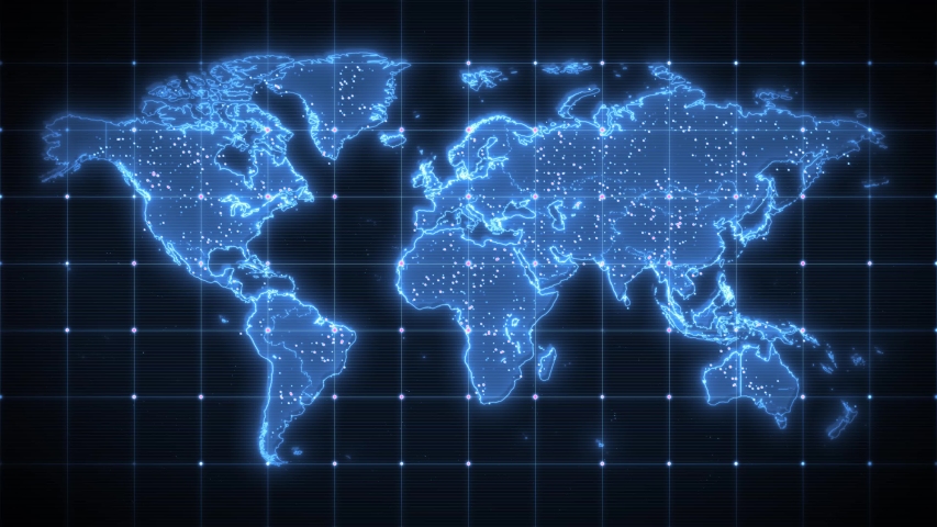 World Map Global Technology Background/
4k animation of a hi-tech background with technology world map outlines and dots connected Royalty-Free Stock Footage #1047843022