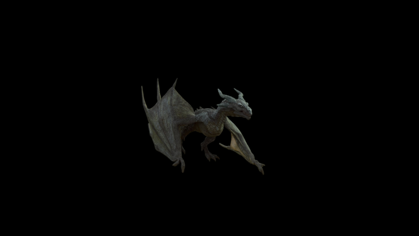 Walking Realistic Dragon. Production Quality footage in ProRes 4444 codec with alpha channel and additional alpha matte, 25 FPS. Seamless Loop.