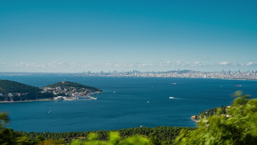 Timelapse video of Heybeliada Island located in the Marmara Sea, with Istanbul in the background Royalty-Free Stock Footage #1047858886