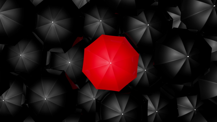 Red umbrella and black umbrellas. 3d Seamless loop animation | Shutterstock HD Video #1047866401