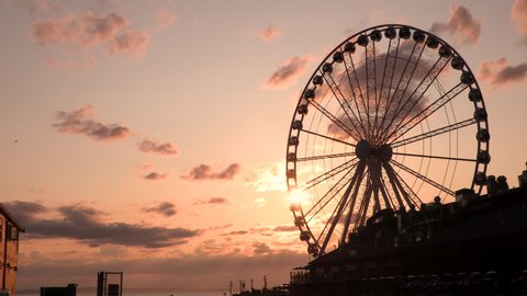 The Great Wheel on Pier 57 at sunset, Seattle, Washington, USA. 