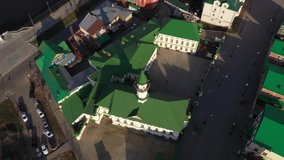 Al Marjani Mosque in Kazan, Russia. Top view, aerial video. Muslim life, religion in Russia and in the world.