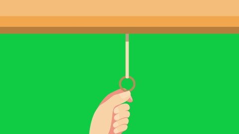 hand pulling roller curtain motion graphic transition in green screen background