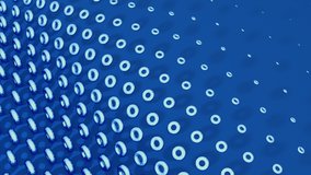 Abstract 3D circles moving like waves on blue background with shadows.  Seamless loop animation.
