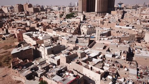 Aerial view of old residential neighborhood in Riyadh, Saudi Arabia's capital city
