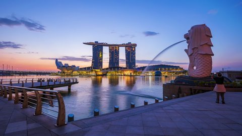 SINGAPORE-JANUARY 28,2020: Time lapse Tourists visiting Singapore City Skyline at Marina bay sand in Singapore.