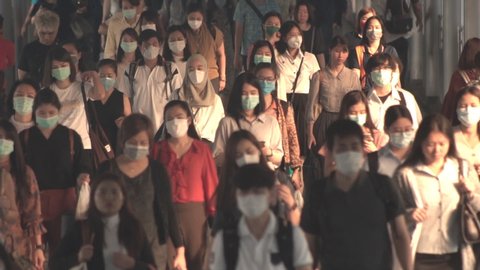 9th March 2020. Bangkok, Thailand. Crowd wear protective mask for protect Coronavirus, Covid 19 virus during virus outbreak and PM2.5 air pollution crisis in Bangkok
