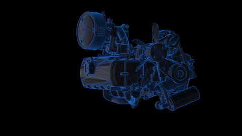 Wireframe Car Engine Rotating With Alpha Channel
