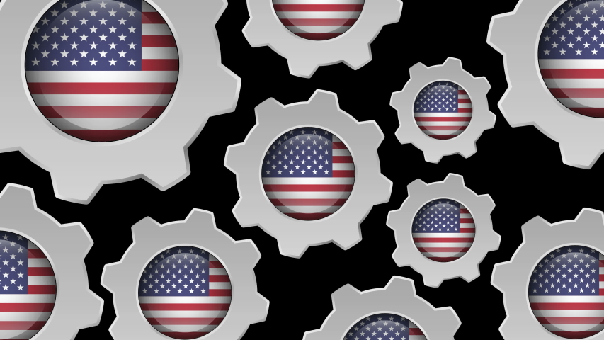 Usa gears animation.USA metallic gears rotating. seamples loop animation.