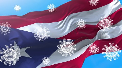 3D virus on Puerto Rico flag - 4k background