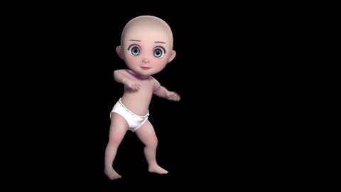 Cute little baby dancing isolated with alpha channel. Seamless funny children animation.