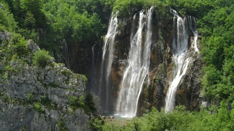 top of the large veliki slap waterfall at plitvice lakes national park in croatia