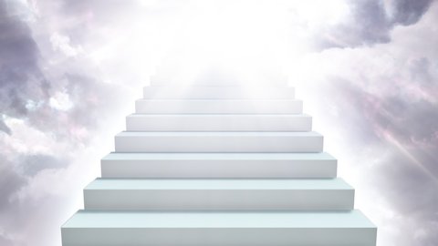 Stairway to Heaven in Cloudy Sky with Sunlight Rays Shining Down - 4K Seamless Loop Motion Background Animation