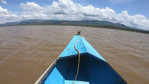 motorboat boat cruise on the lake Chamo in the Southern Nations, Ethiopia. Africa Wilderness