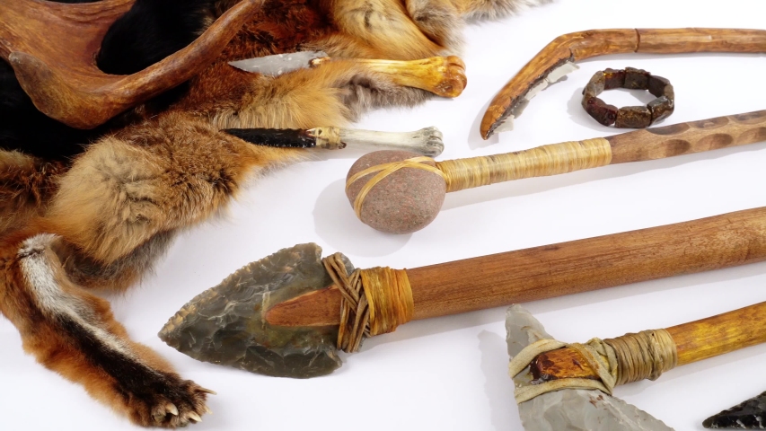 Stone Age Tools on white Background - Panoramic View