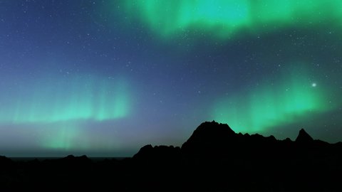 Aurora Borealis,Northern Lights or polar light in beautiful night sky over the mountain,Realistic aurora time lapse animation background.