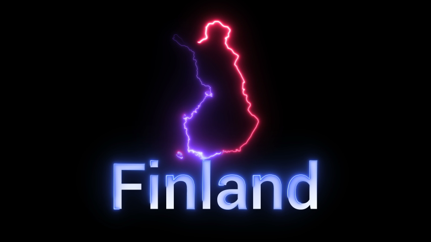 A digital map of Finland with a neon laser light. Looping animation.