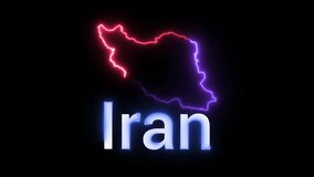 A digital map of Iran with a neon laser light. Looping animation.