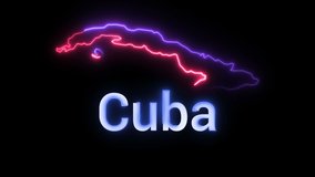 A digital map of Cuba with a neon laser light. Looping animation.