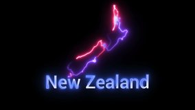 A digital map of New Zealand with a neon laser light. Looping animation.