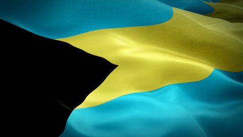 Bahamian flag Closeup 1080p Full HD 1920X1080 footage video waving in wind. National ‎‎‎Nassau‎‎ 3d Bahamian flag waving. Sign of Bahamas seamless loop animation. Bahamian flag HD resolution Backgroun