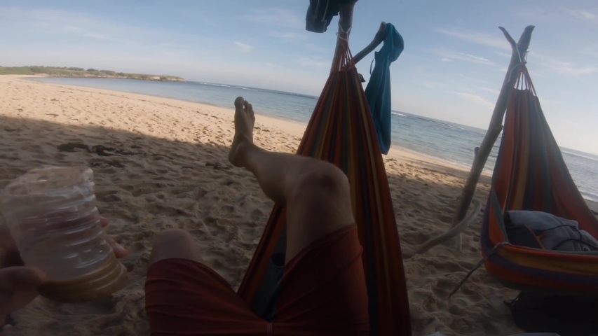 Beach bar interior with hamak