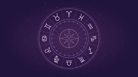 Astrology horoscope circle with zodiac signs vector background. Cosmos, space. Aquarius, libra, leo, taurus, cancer, pisces, virgo, capricorn, sagittarius, aries, gemini, scorpio. purple violet trendy
