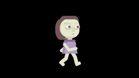 
animated character green zombie- female going motion graphics