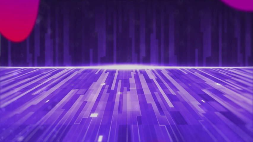 Animation of pink and red splashes of colour over glowing purple light trails moving in seamless loop with glowing horizontal line in the background. Video computer game screen and digital interface | Shutterstock HD Video #1048127641