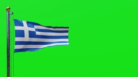 Greek Greece flag waving on the wind in a pole with green screen transparent 3d render