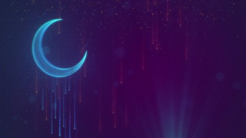 Islamic Ramadan Background Moon rotating and glowing particles