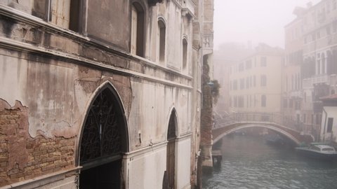 Almost empty bridges and canals of Venice. Shoots of Venice in time of coronavirus outbreak. 