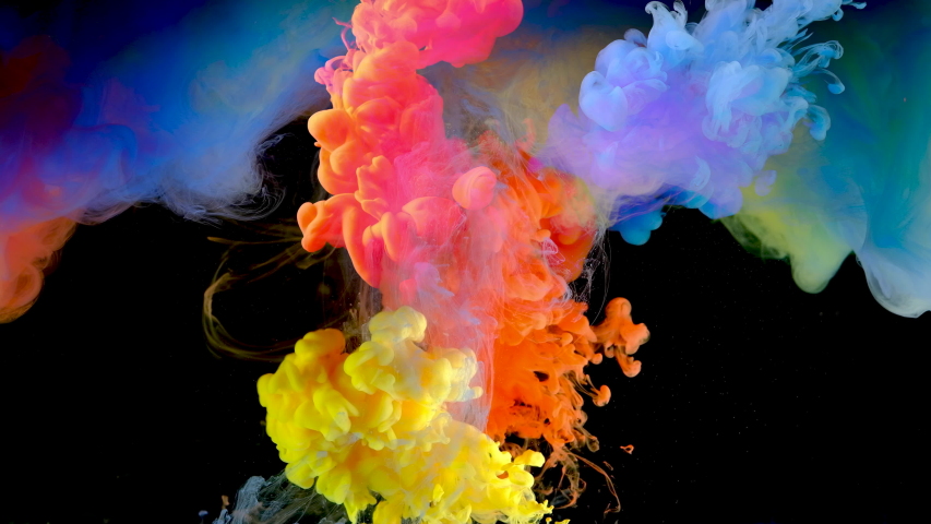 4K, Color drops in water, abstract color mix, drop of Ink color mix paint falling on water Colorful ink in water, 4K footage, Royalty-Free Stock Footage #1048154992