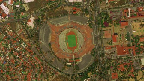 Mexico City, Mexico - March 2020: Animation of Earth Zoom from Estadio Olimpico Universitario