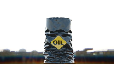 Unstable Oil Market crisis Barrel shrink and blow up. 3d animation