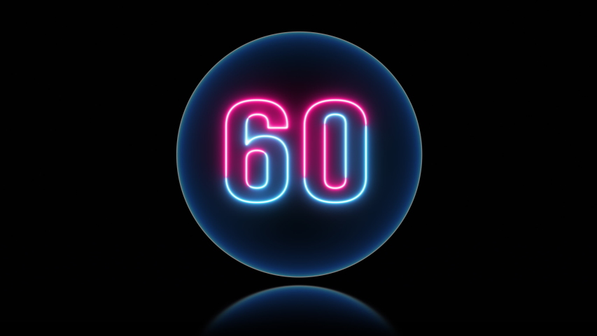 Circle neon light 60 seconds countdown on black background. | Shutterstock HD Video #1048191199