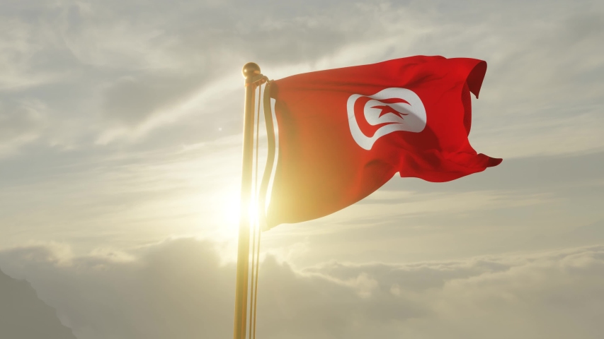 Flag of Tunisia Waving in the wind, Sky and Sun Background, Slow Motion, Realistic Animation, 4K UHD 60 FPS Slow-Motion | Shutterstock HD Video #1048197058