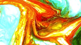 Multi-colored  with bright orange Ink Abstract Psychedelic Paint Liquid Motion Background Texture Video.