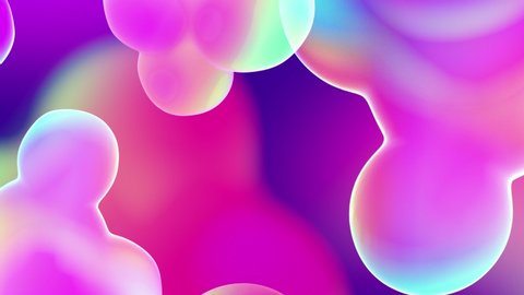 Abstract 3d background with beautiful colorful neon gradient on metaball, liquid shape close up view, drops of water. Soft gradient, Abstract bubbles with bright vibrant gradient colors, loop 4k