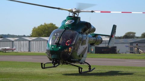 Henstridge, Somerset / UK - August 24 2019: The Dorset and Somerset Air Ambulance, McDonnell Douglas MD902 Explorer, G-SASR used by UK Air Ambulances Specialist Aviation Services MD Helicopters