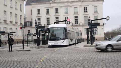 Thursday, March 12, 2020:. Nantes France. The electric bus,  ABB e-bus technology.