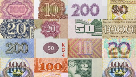 Good set of world Currency. Stop motion animation. Different all world money bill macro view. World currency paper cash money. Perfect cash collection. Digits face value close up. 