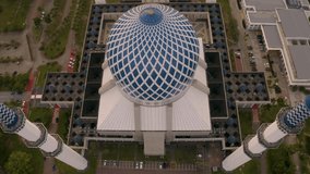 Aerial view of the Sultan Salahuddin Abdul Aziz Mosque in Shah Alam, Selangor, Malaysia in the morning.