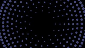 Colored graphic object in the shape of a circle with internal dots, on a minimal black background, which rotates clockwise reducing the size from full screen to zero, then returns to full screen.