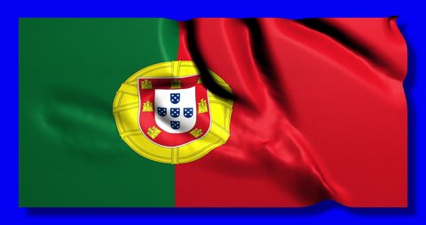 Portugal flag. Portuguese flag waving on green screen or chroma key background. National symbol of the country and world flags concept. 3d animation in 4k