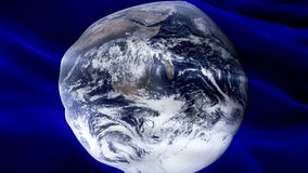 World Earth day waving flag background video waving in wind. Realistic Life concept background. Earth from space Flag Looping 1080p Full HD 1920X1080 footage. life on Earth day sign of environmental o